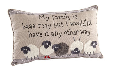 Baaa-rmy Family Cushion in soft grey linen
