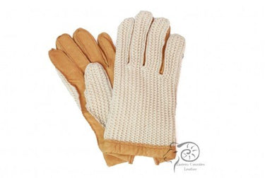 Ladies Tan Leather Driving Glove with Crochet Backing