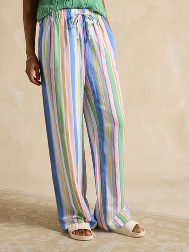 Joules Pull on Multi Stripe Trousers with Linen
