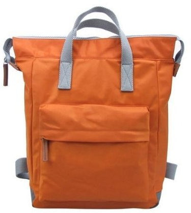 A Roka London Bags Bantry B Small Sustainable Nylon Bag in orange and grey.