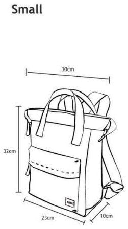 A diagram showing the measurements of a small Roka Bantry B Small Sustainable Nylon Bag by Roka London Bags.