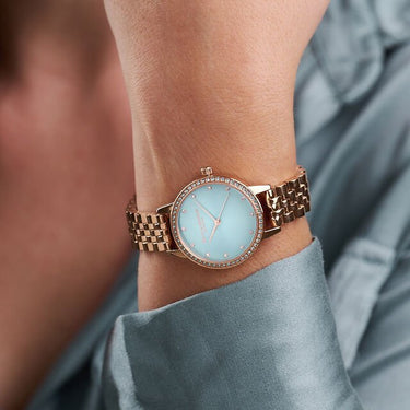 Olivia Burton Classic Sparkle Bezel Midi Dial Mint & Rose Gold Bracelet Watch