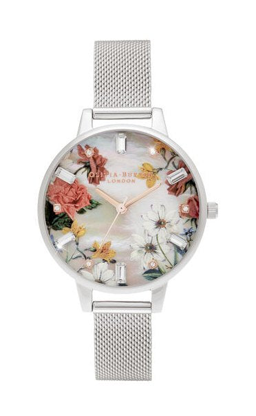 Olivia Burton Demi Mother Of Pearl Dial Silver Mesh Watch