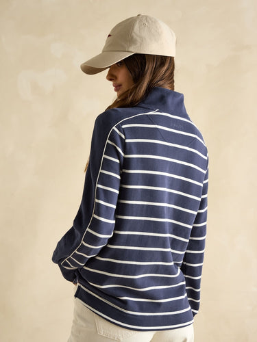 Joules Southwold Button Down Striped Sweatshirt in Navy Blue