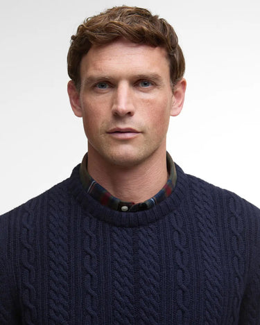 Barbour Lowfen Cable Crew Jumper in Navy