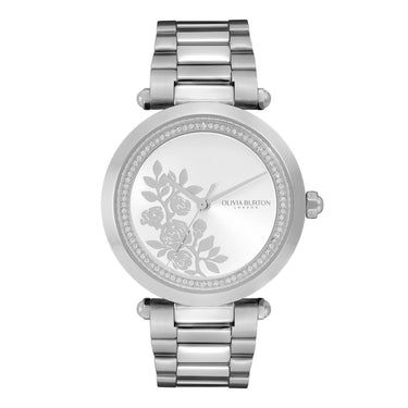Olivia Burton Floral T-Bar White & Silver Bracelet Watch