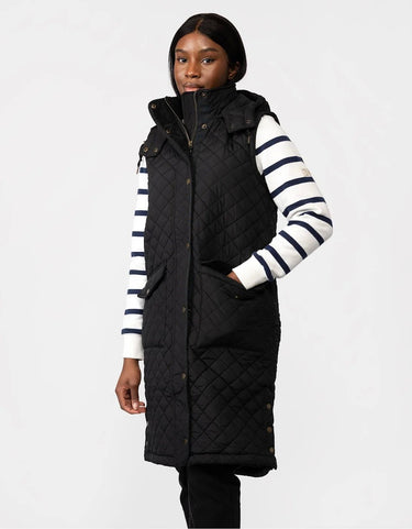 JOULES 223833 CHATSWORTH LONG QUILTED GILET IN  BLACK