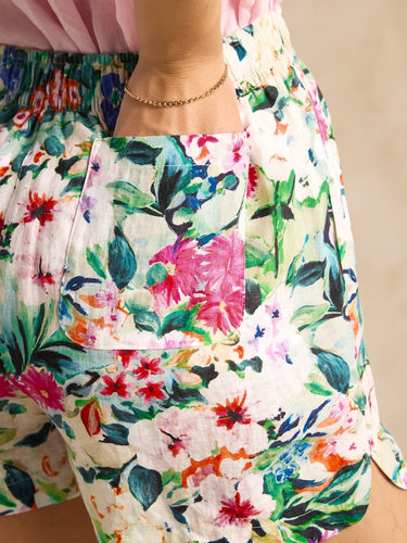 Joules Multi Floral Pull On 100% Linen Shorts