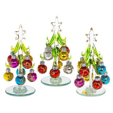 Decorative Small Glass Christmas Tree with Baubles