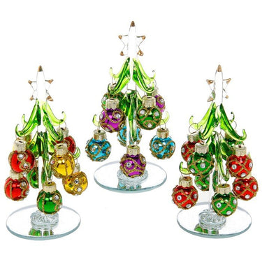 Decorative Small Glass Christmas Tree with Jewel Baubles
