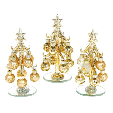 Decorative Small Glass Christmas Tree with Baubles in Gold