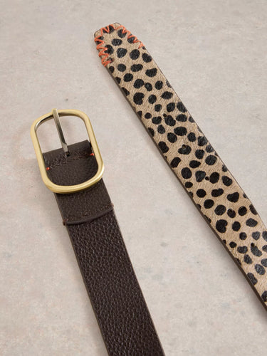 White Stuff Reversible Leather Belt in Natural Multi
