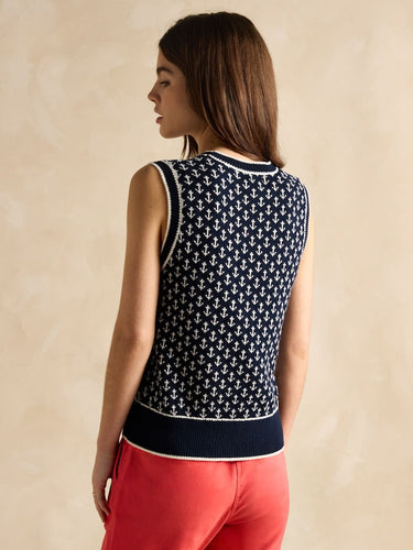 Joules Marine Anchor Cotton Knitted Vest in Navy
