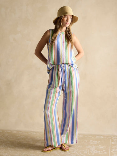 Joules Cove Linen Blend Multi Stripe Sleeveless Top