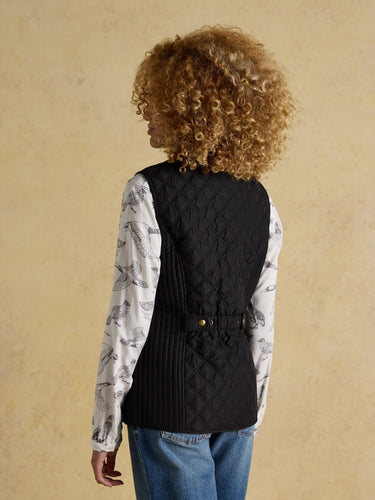 Joules Minx Showerproof Diamond Quilted Gilet in Black
