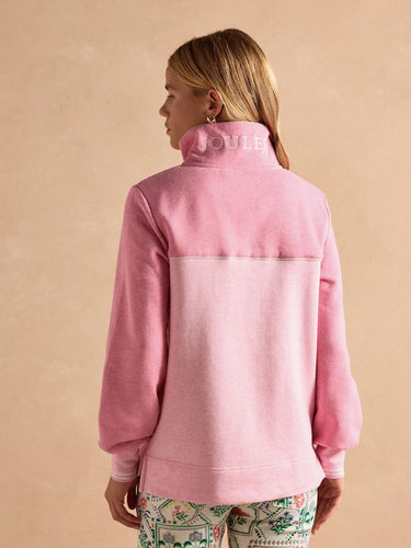 Joules Burnham Cotton Funnel Neck Quarter Zip Sweatshirt in Pink