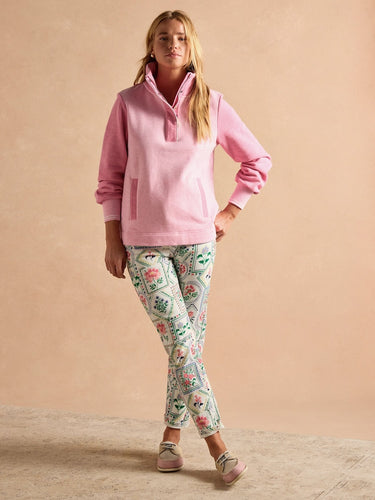 Joules Burnham Cotton Funnel Neck Quarter Zip Sweatshirt in Pink