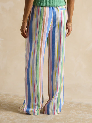 Joules Pull on Multi Stripe Trousers with Linen