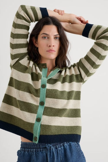 Seasalt Pinwell Striped Cardigan in Olive