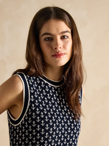 Joules Marine Anchor Cotton Knitted Vest in Navy