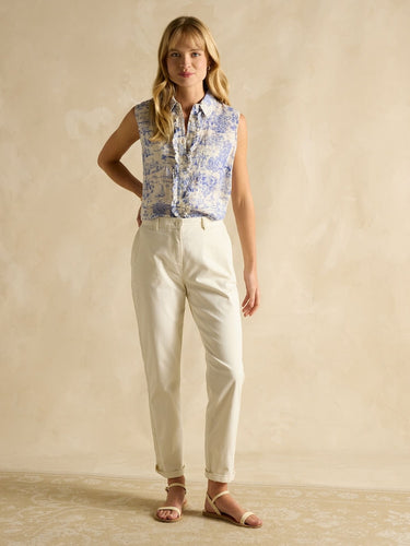 Joules Selene Linen Sleeveless Shirt in Blue & White