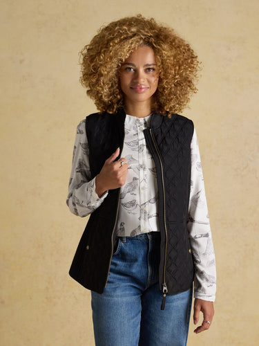 Joules Minx Showerproof Diamond Quilted Gilet in Black