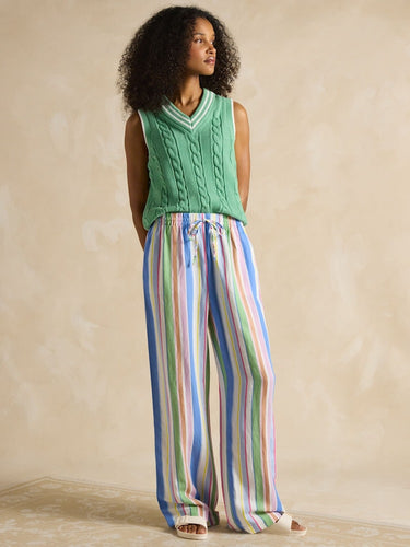 Joules Pull on Multi Stripe Trousers with Linen