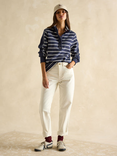 Joules Southwold Button Down Striped Sweatshirt in Navy Blue