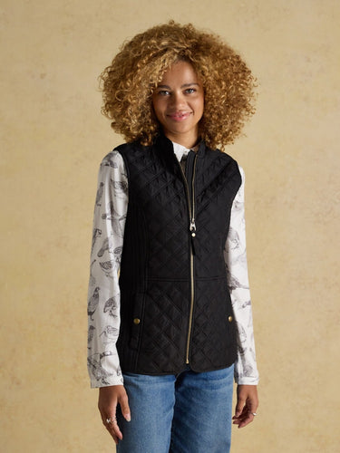 Joules Minx Showerproof Diamond Quilted Gilet in Black