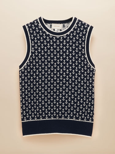 Joules Marine Anchor Cotton Knitted Vest in Navy