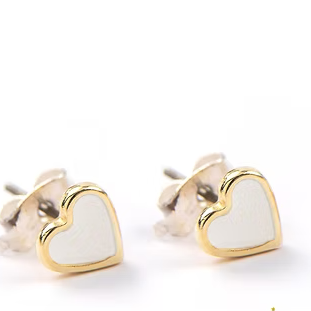 CARRIE ELSPETH WHITE STONE ENAMEL HEART GOLD STUD EARRINGS