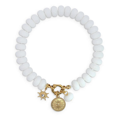 Xuxa White Jade Stone Natural Beaded Charm Bracelet