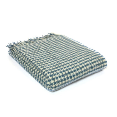 A blue and white Tweedmill Houndstooth Wool Throw in various colours by Tweedmill Textiles on a white background.