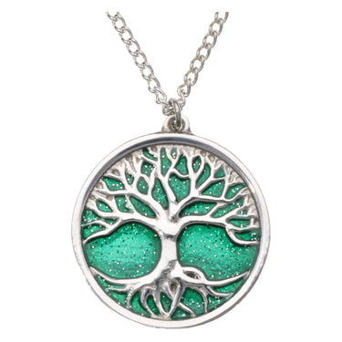 St Justin Tree of Life Pendant with Green Glitter Enamel