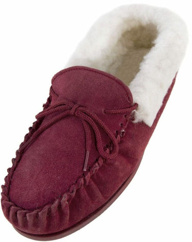 Ladies Wool Lined Moccasin in Camel or Crimson