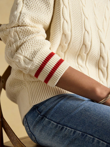 Joules Dibbly Cotton Cable Knit Cricket Jumper in Cream