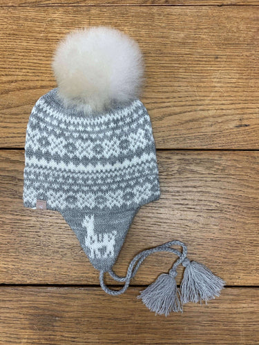 Alpaca Fair Isle Baby Hat -First year-Silver