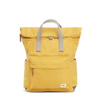 A yellow Roka London Bags Canfield B Backpack (Nylon) - Small with grey straps.