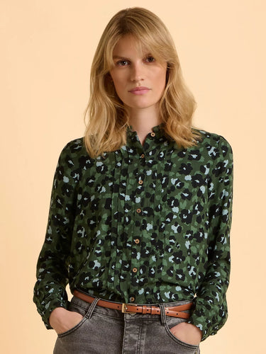Brakeburn Mylla Green Animal Print Long Sleeve Blouse