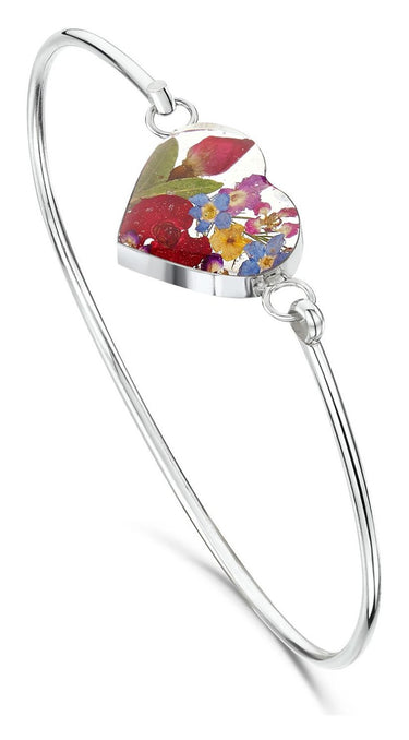 Shrieking Violet Silver Bangle with Heart Shaped Mixed Flowers