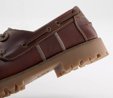 A brown Barbour Stern Boat Shoe - Mahogany with a rubber sole and leather details.