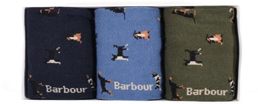Barbour Dog Motif Socks Gift Box in Navy, Blue & Olive