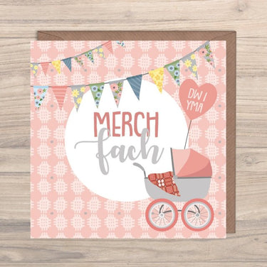 Max Rocks Baby Girl Card in Welsh