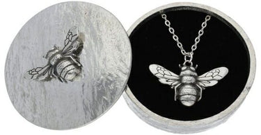 Bee trinket box with pewter bee pendant gift set