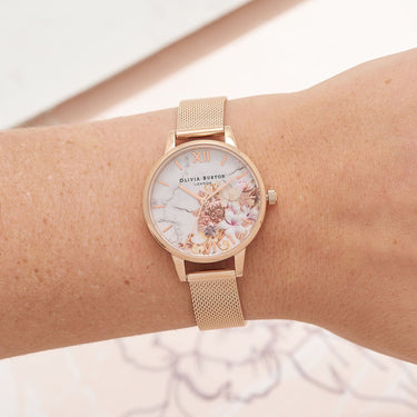 Olivia Burton Abstract Florals Rose Gold Mesh Watch