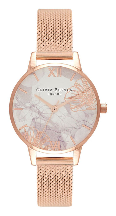 Olivia Burton Abstract Florals Rose Gold Mesh Watch