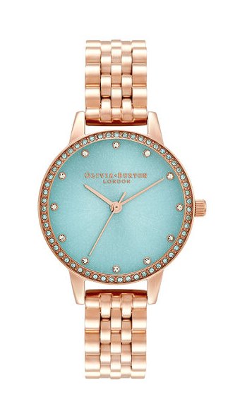 Olivia Burton Classic Sparkle Bezel Midi Dial Mint & Rose Gold Bracelet Watch