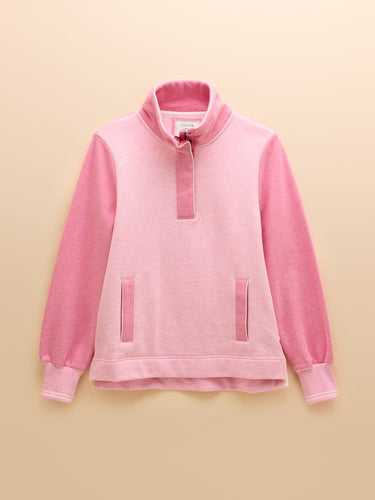 Joules Burnham Cotton Funnel Neck Quarter Zip Sweatshirt in Pink