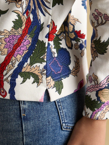 Joules Harbour Cream Bird Floral Neck Printed Top