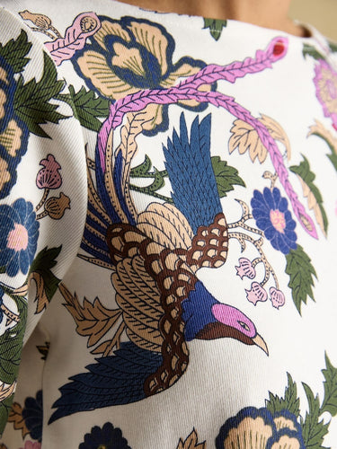 Joules Harbour Cream Bird Floral Neck Printed Top